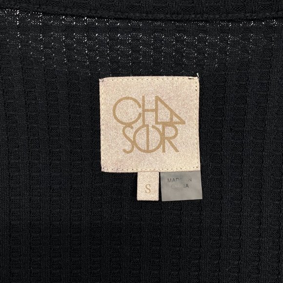 CHASER Waffle Knit Henley Thermal Black Long Sleeve Four Button Cuff Size S - Picture 14 of 16